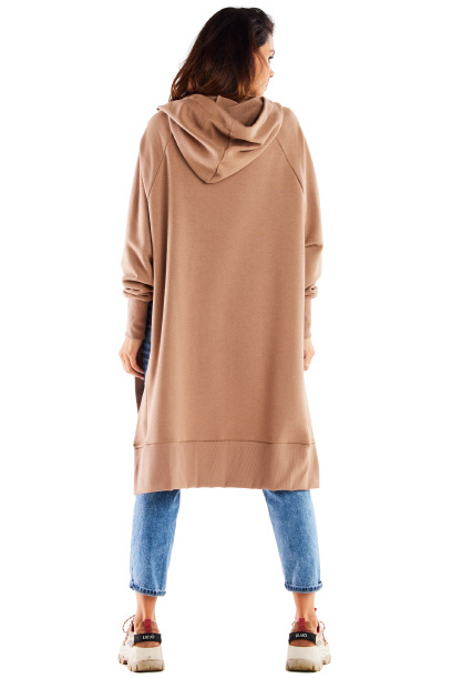Bluza damska oversize z kapturem długa bawełniana beżowa